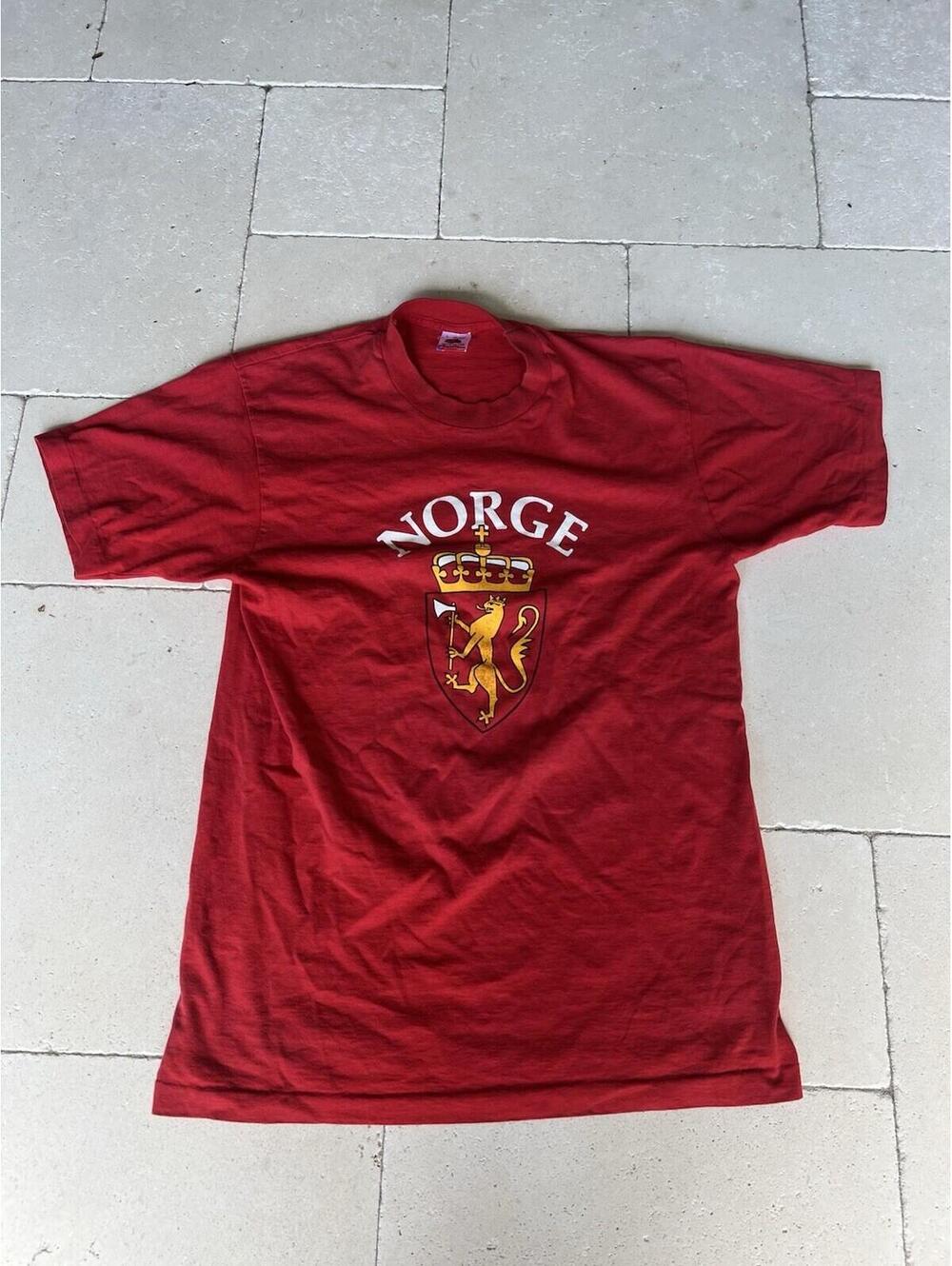 Vintage Norge T-Shirt L Red Norway Single Stitch Made In USA Tee Fruit Loom